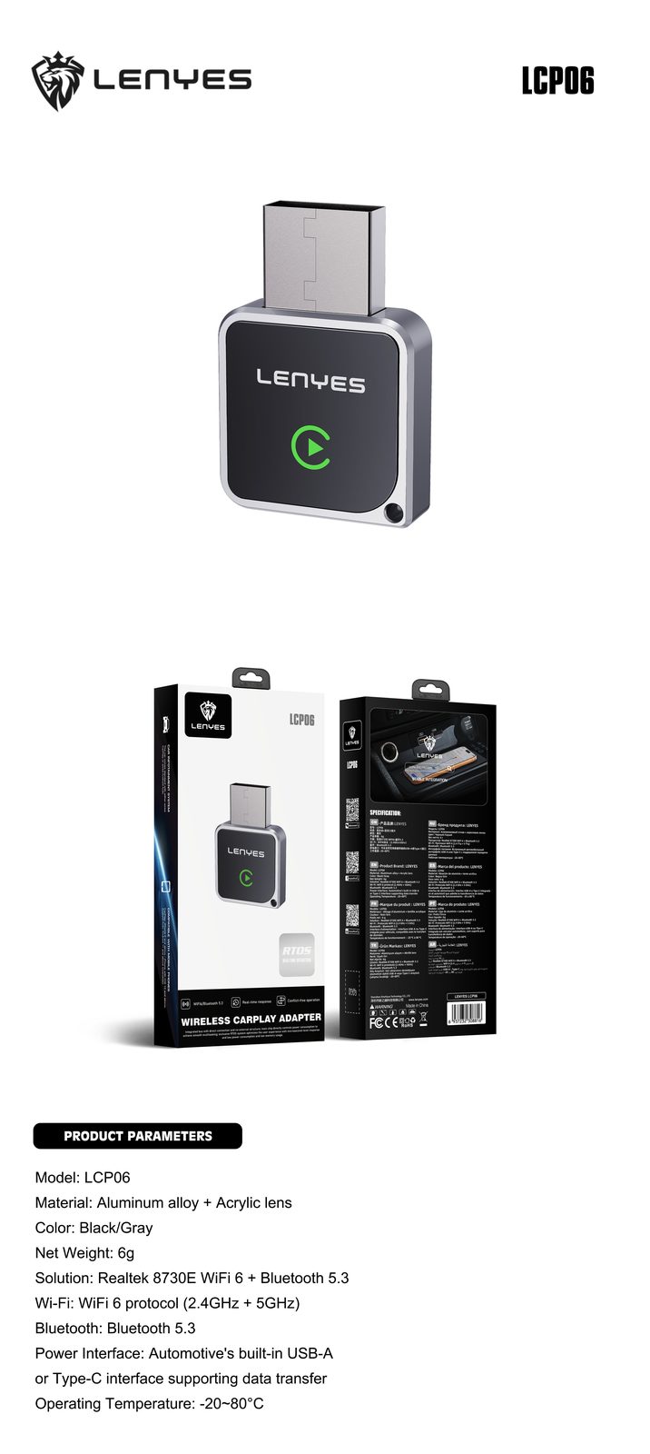 Adaptador Bluetooth Lenyes LCP06 vista 1