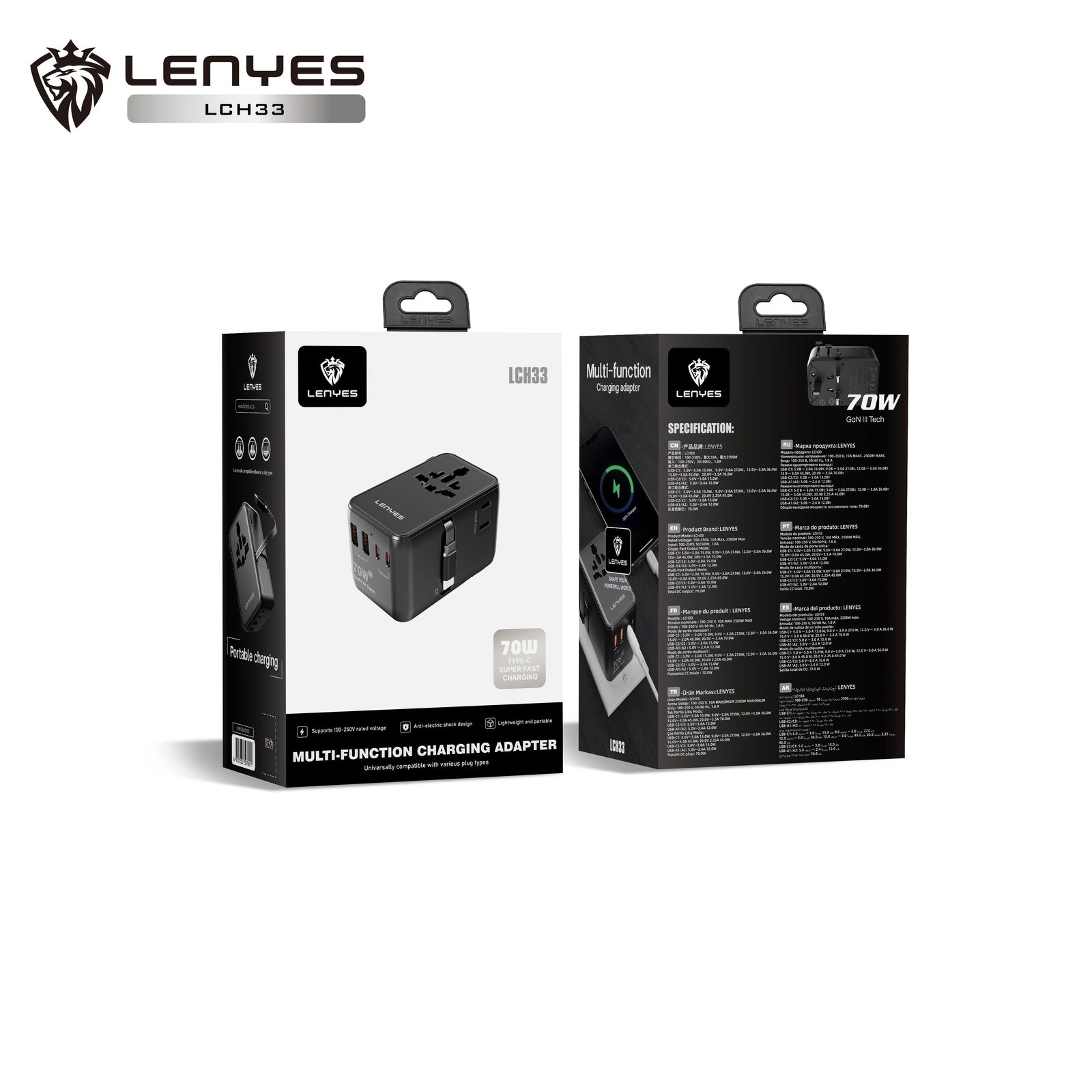 Adaptador de Viaje Universal Lenyes LCH33 GaN 70W vista 1
