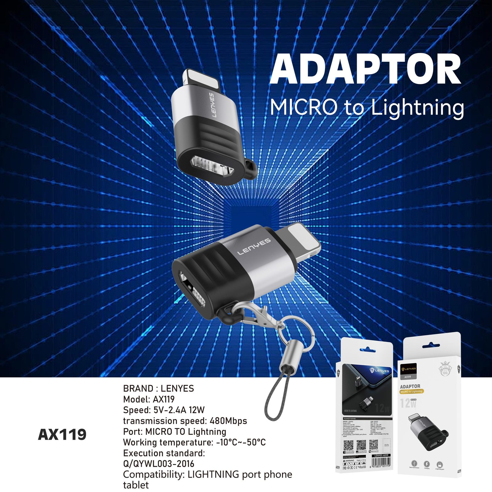 Adaptador Lenyes AX119 Micro USB/V8 a Lightning vista 5