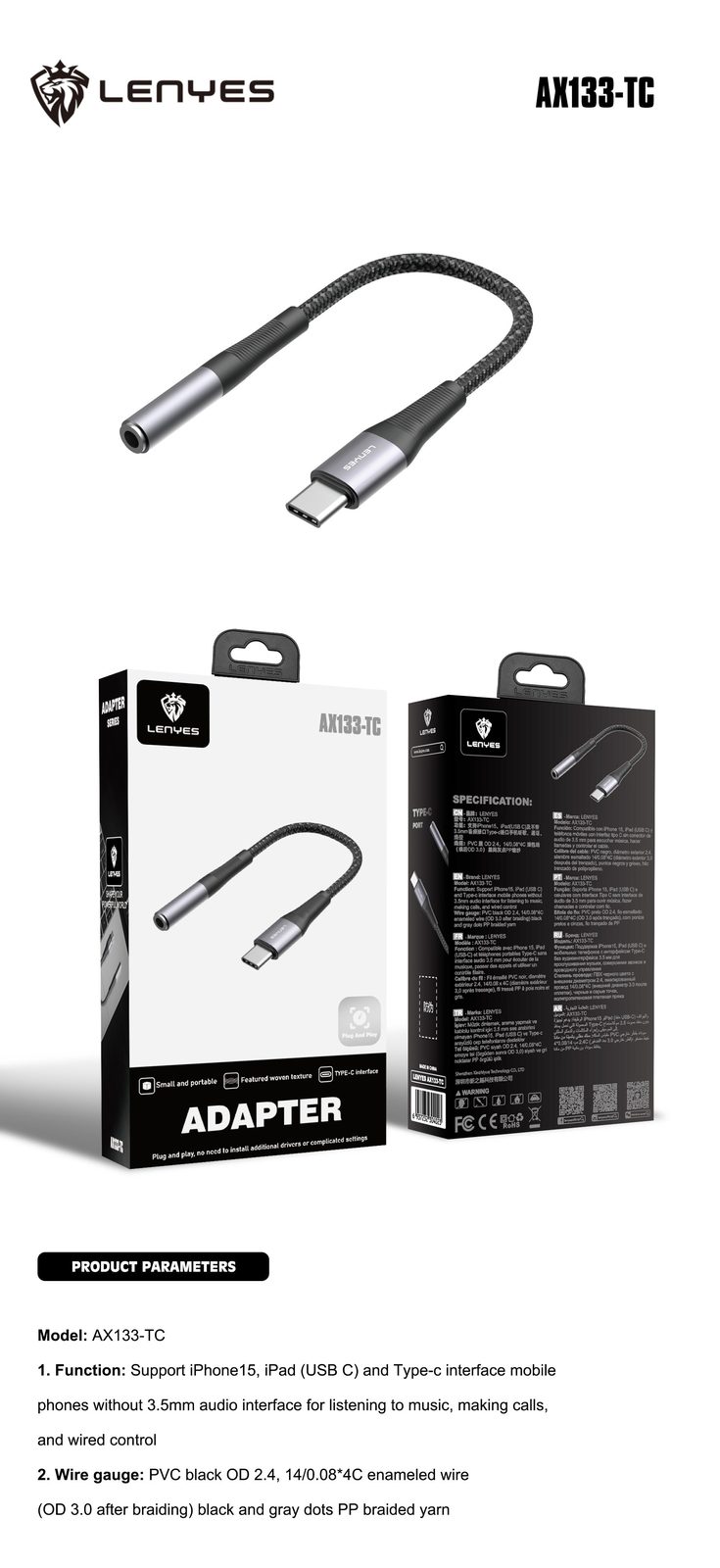 Adaptador Lenyes AX133 Lightning a Jack 3.5mm vista 6