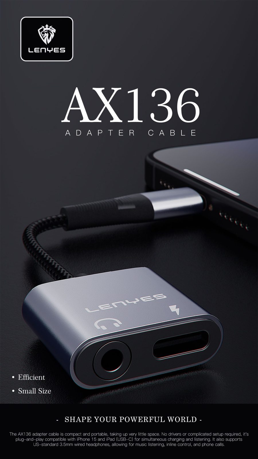 Adaptador Lenyes AX136 Auriculares DC3.5/Tipo-C vista 3