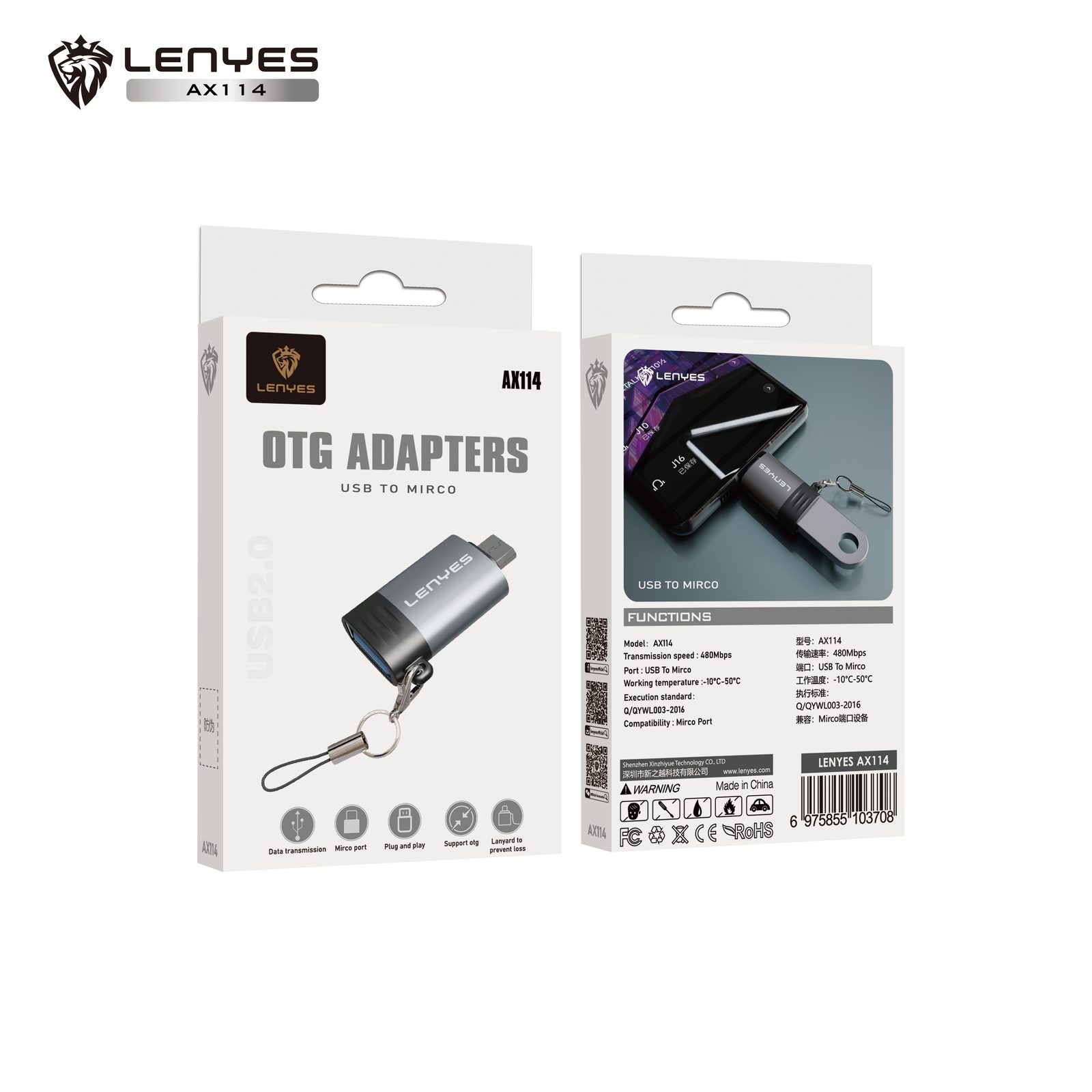 Adaptador OTG Lenyes AX114 Micro USB/V8 vista 5
