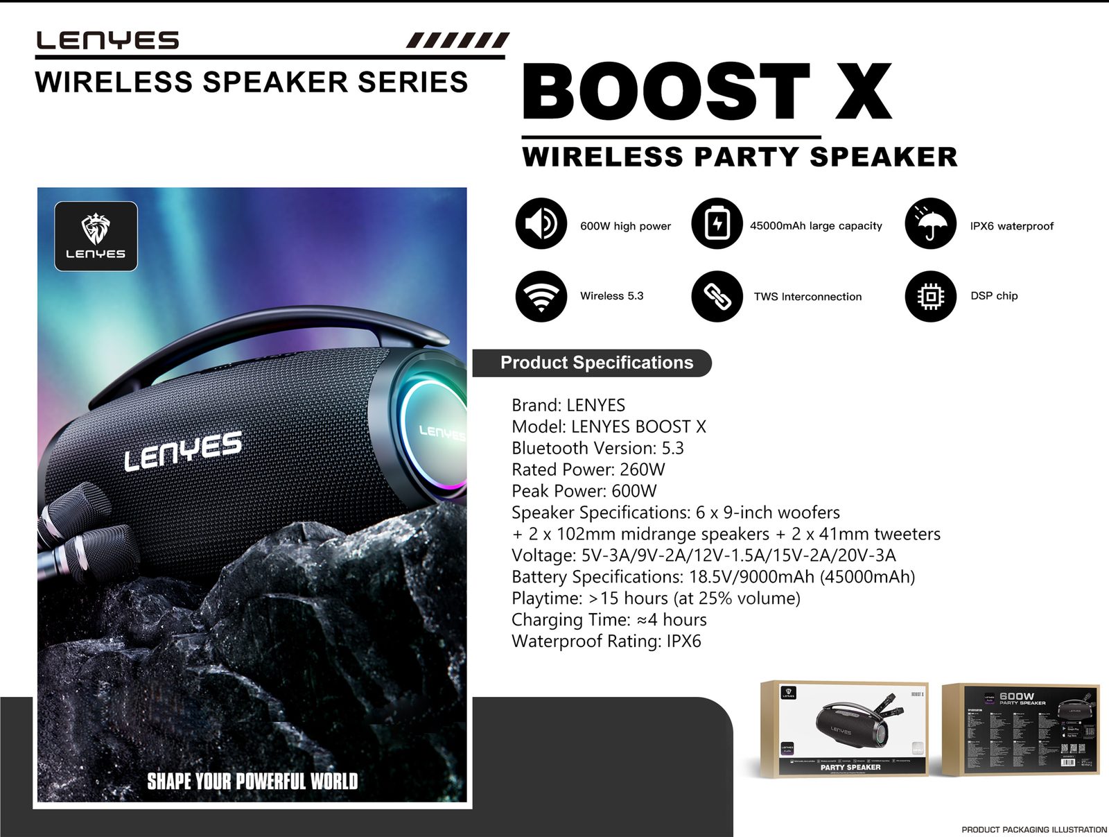 Lenyes BOOST X Altavoz Bluetooth Compacto vista 6