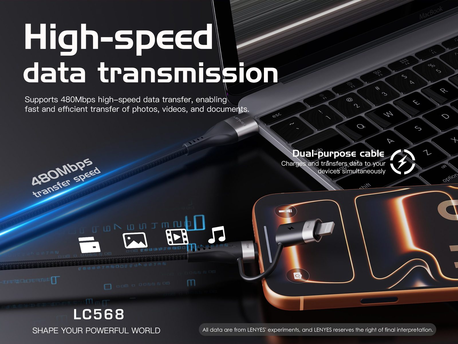 Cable 4en1 Lenyes LC568 100W PD Super Fast Charge vista 4