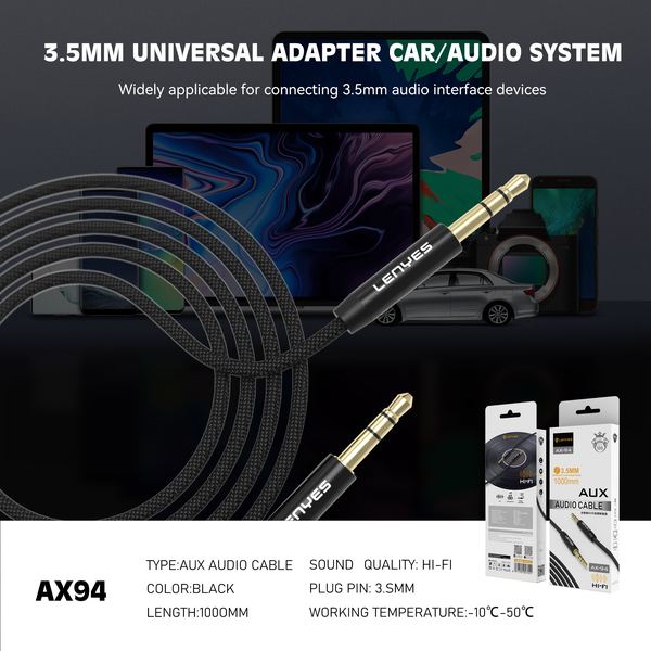 Cable Auxiliar Lenyes AX94 3.5mm Hi-Fi Chapado en Oro