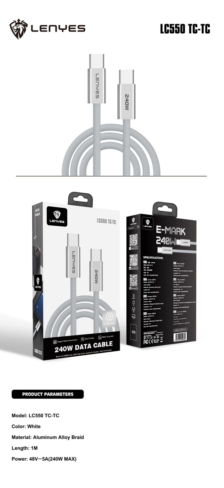 Cable de Datos Lenyes LC550 USB-C 240W vista 3