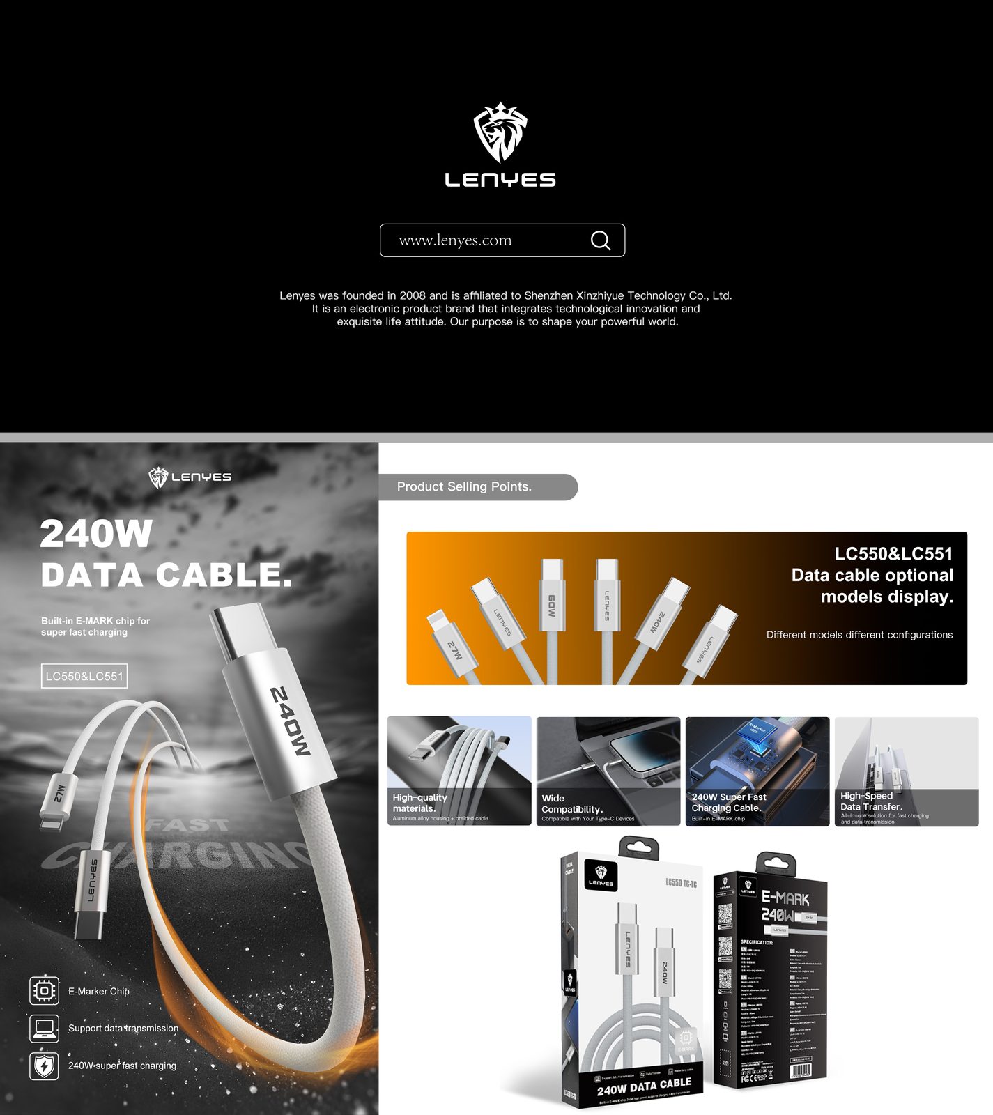 Cable de Datos Lenyes LC550 USB-C 240W vista 4