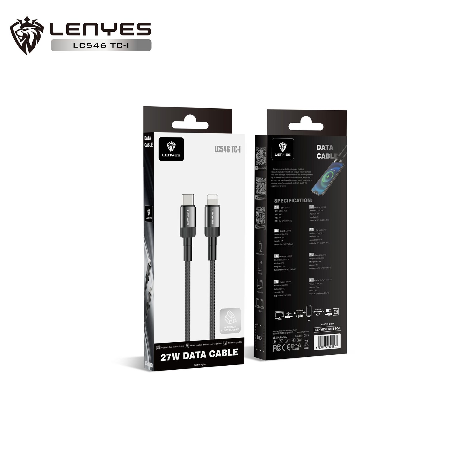 Cable Lenyes LC546 USB-A Aluminio y Nylon vista 6