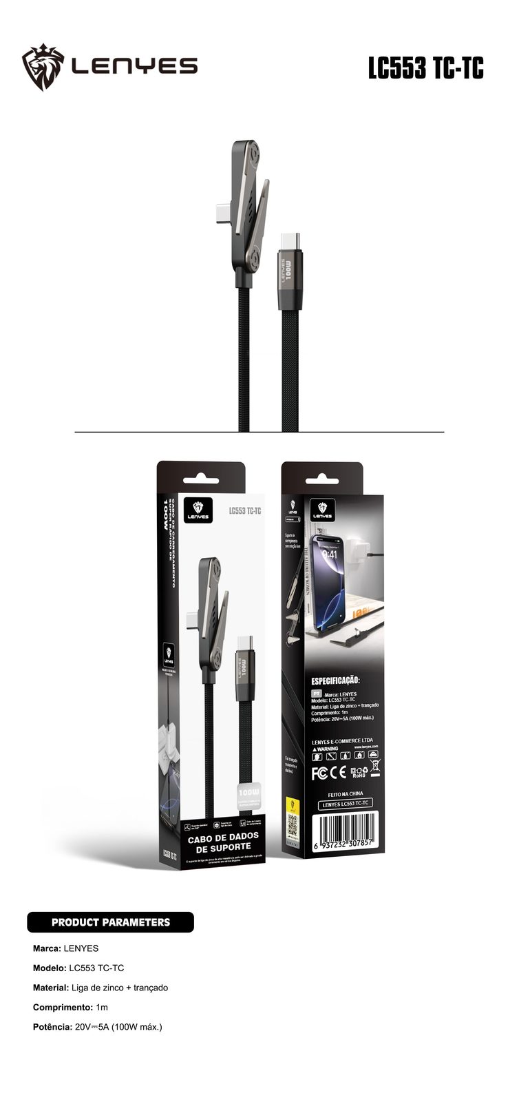 Cable Lenyes LC555 Carga Rápida con Soporte vista 5