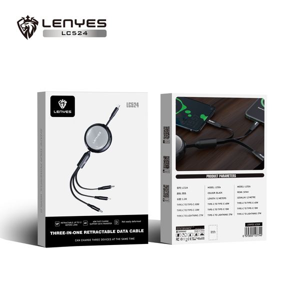 Cable Retráctil 3en1 Lenyes LC524 60W
