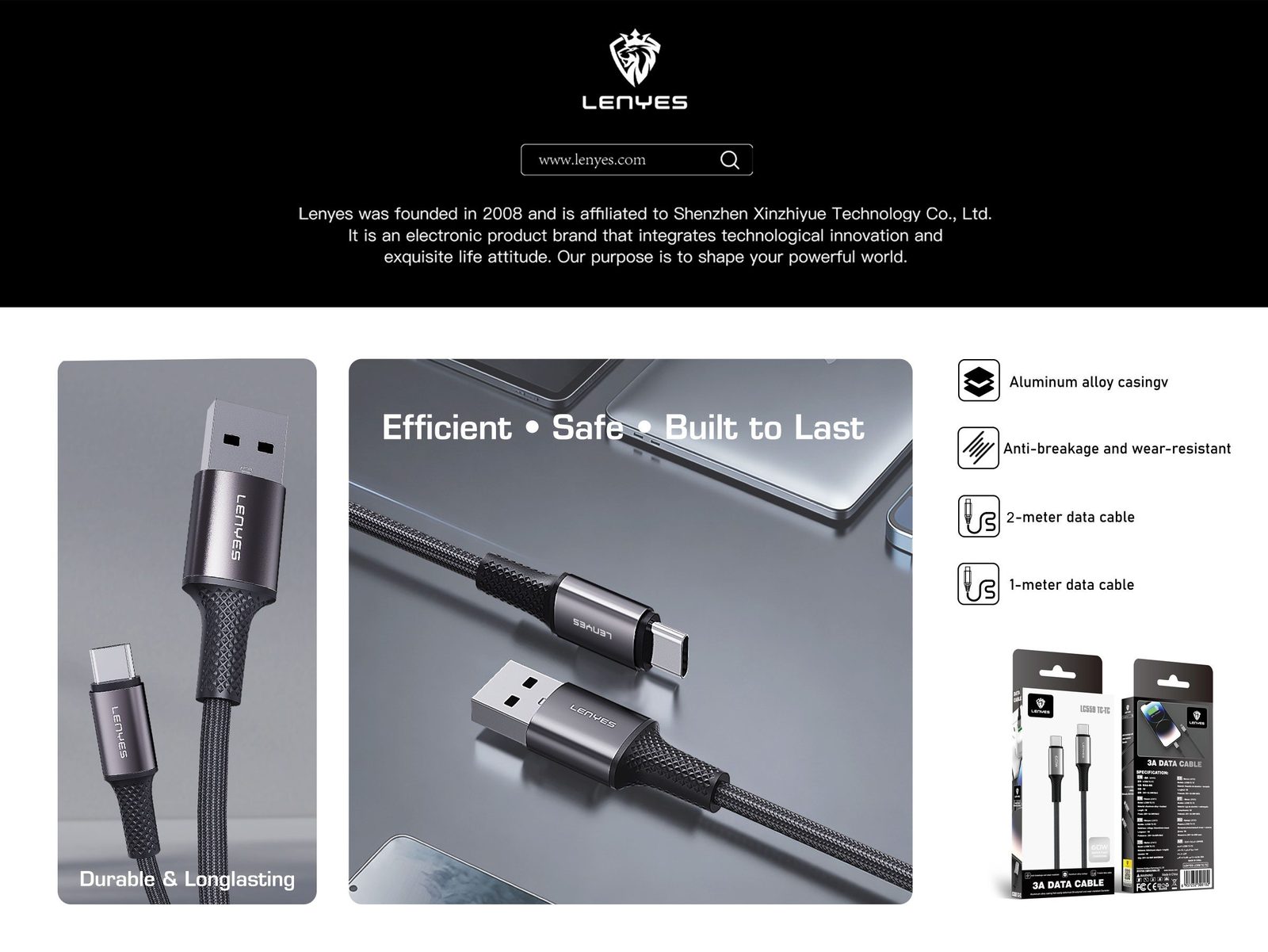 Cable USB-C Lenyes LC560 60W 2 Metros vista 5