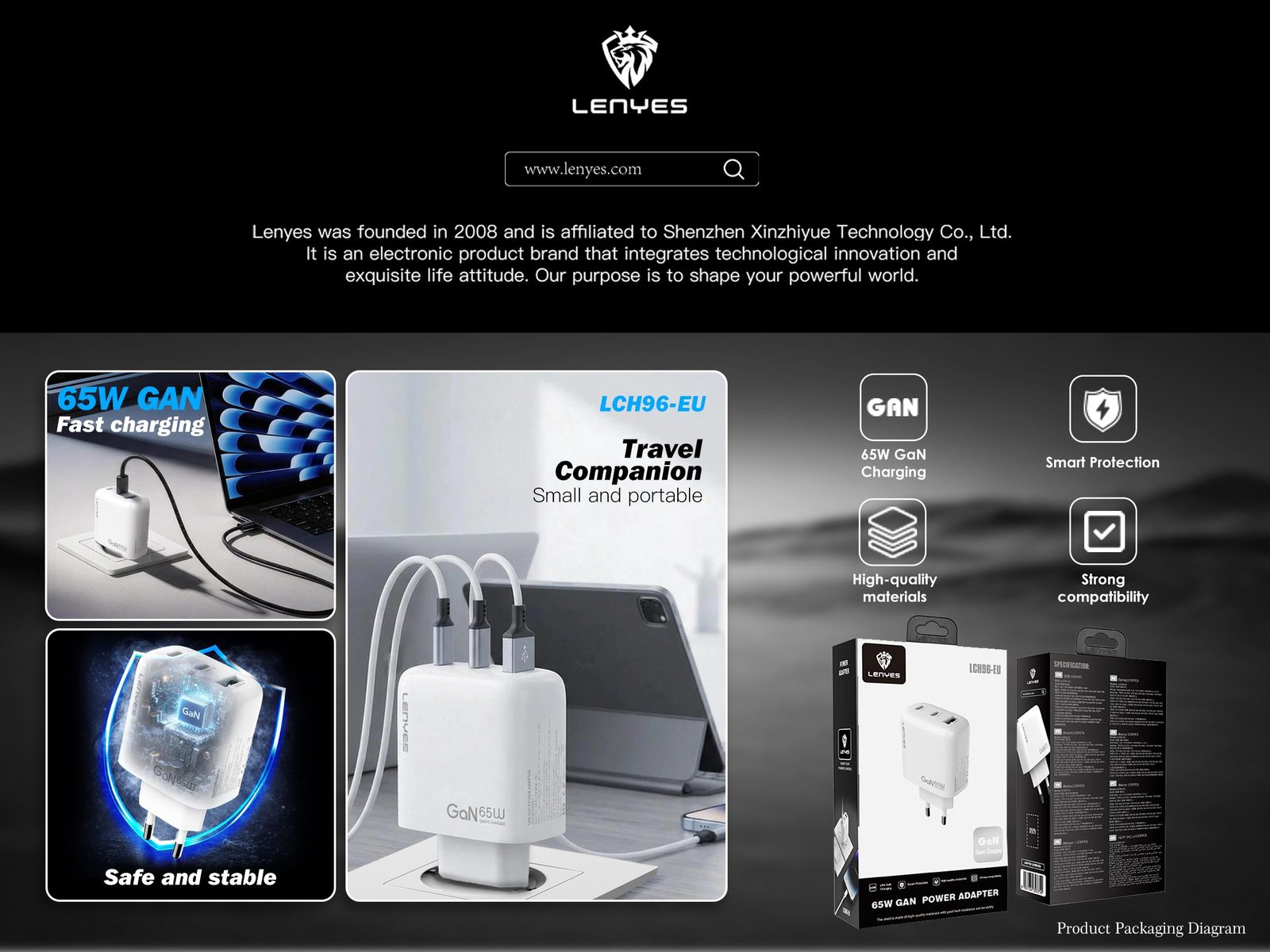 Cargador GaN Lenyes LCH96-EU 65W 3 Puertos vista 4