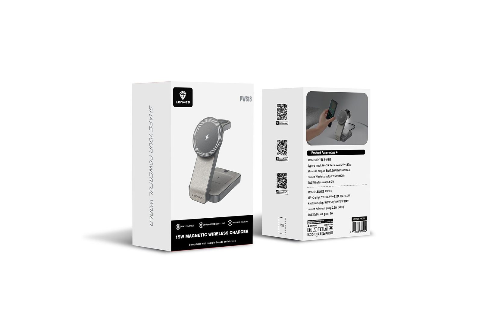 Cargador Inalámbrico Lenyes PW313 3en1 Plegable vista 3
