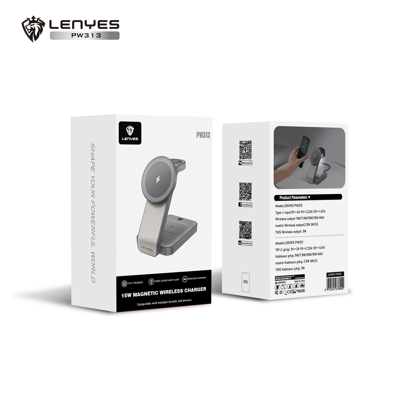 Cargador Inalámbrico Lenyes PW313 3en1 Plegable vista 4