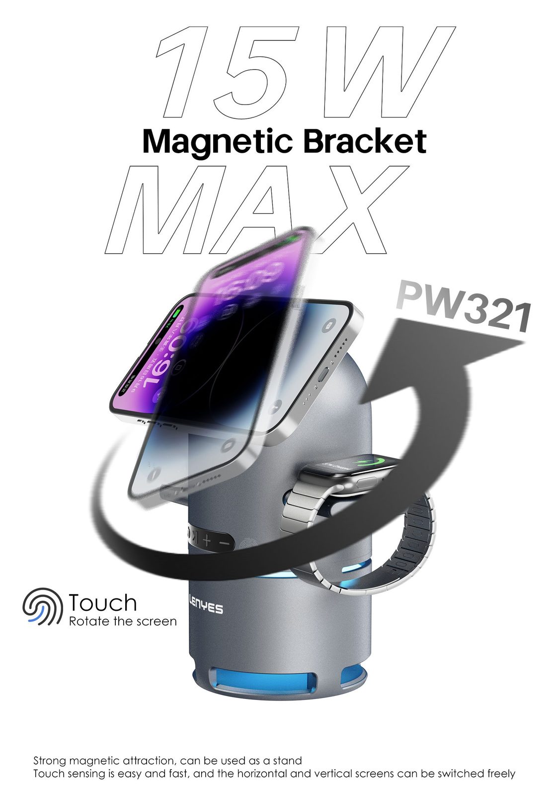 Cargador Inalámbrico Lenyes PW321 con Altavoz Bluetooth vista 4