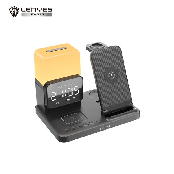 Cargador Inalámbrico Lenyes PW327 4en1 con Reloj