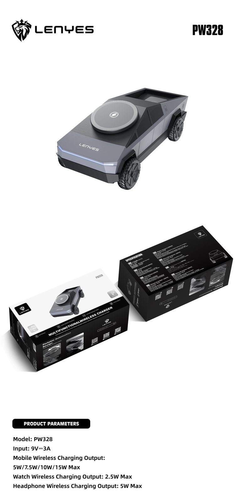 Cargador Inalámbrico Lenyes PW328 3en1 vista 3