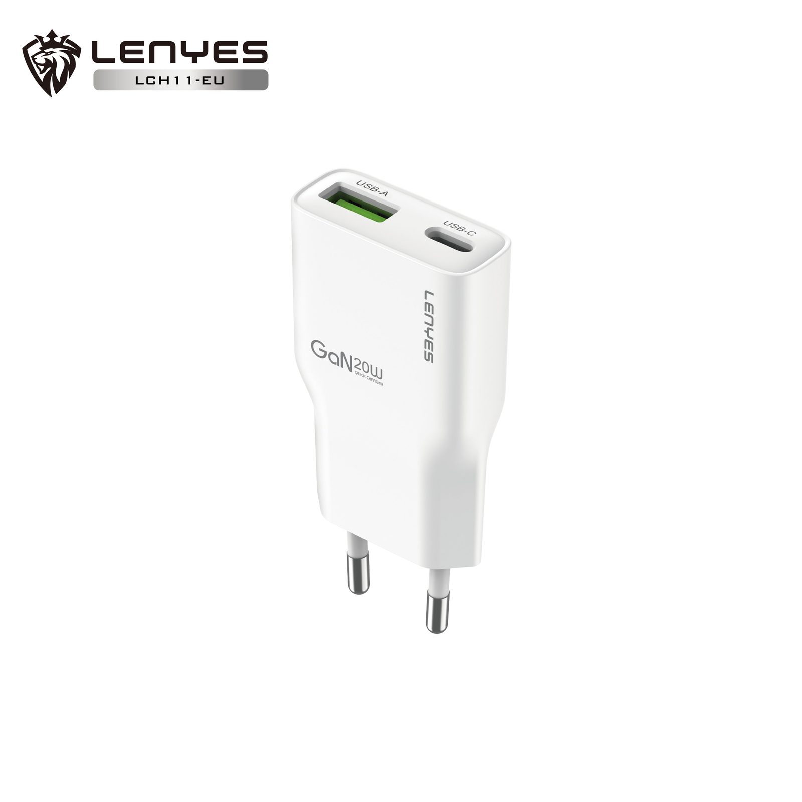 Cargador Lenyes LCH11 Dual 20W USB-C + USB-A vista 1