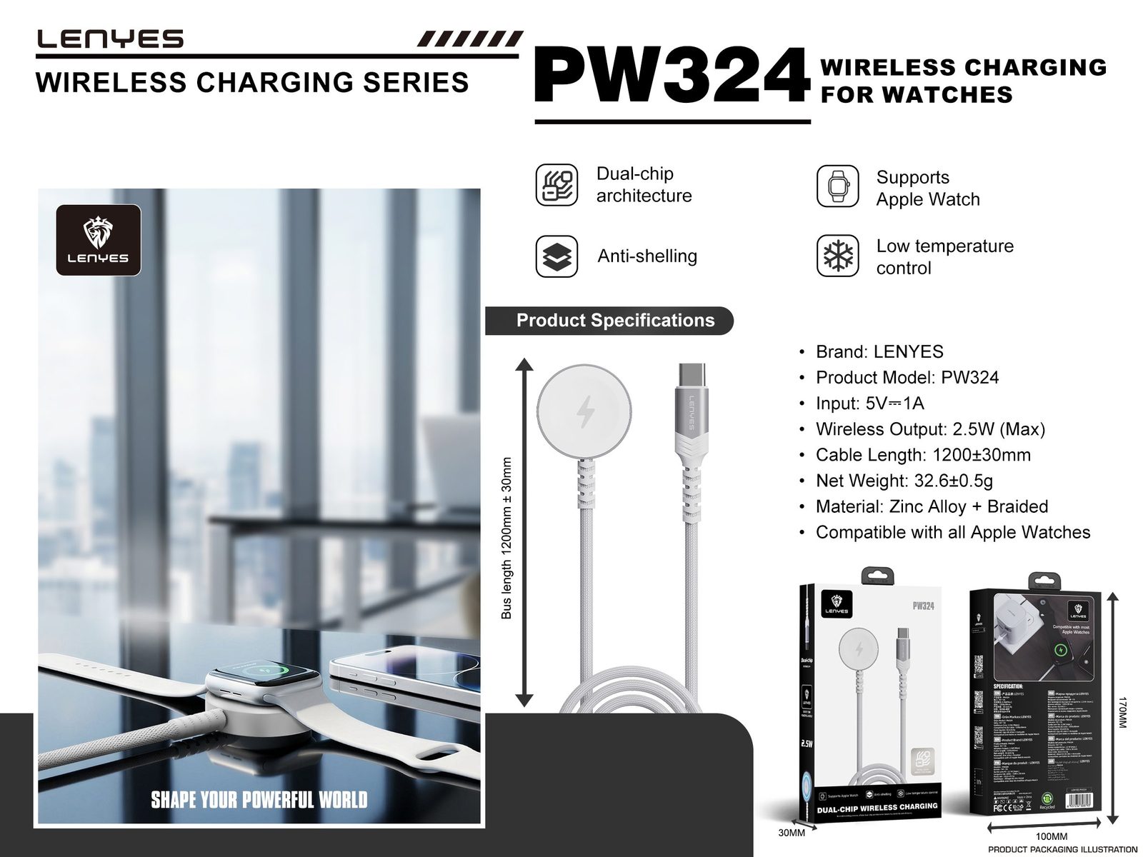 Cargador Magnético Lenyes PW324 para Apple Watch vista 1