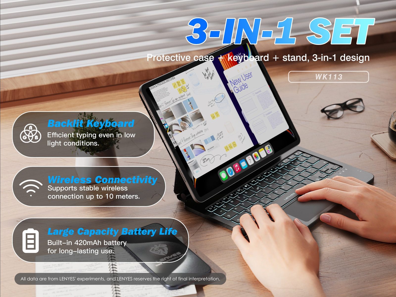 Funda con Teclado Lenyes WK113 para iPad vista 6