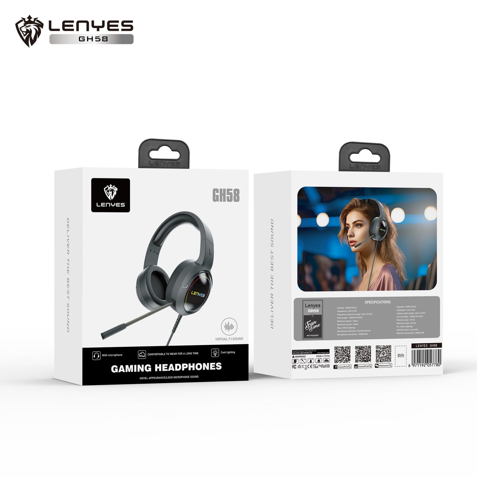 Lenyes GH58 Casco Gaming Sonido Virtual 7.1 RGB vista 6