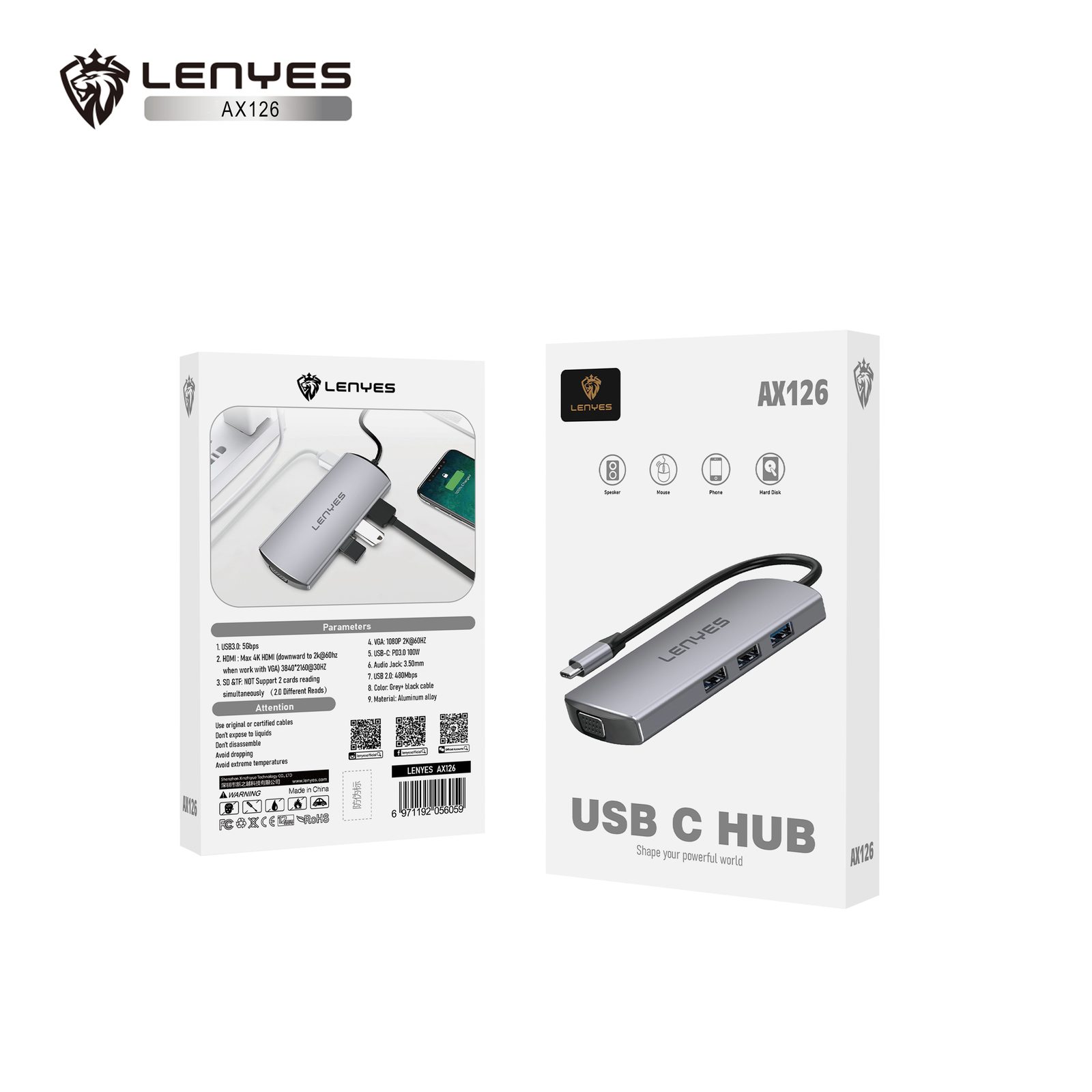 HUB Tipo-C Lenyes AX126 Multipuerto vista 5