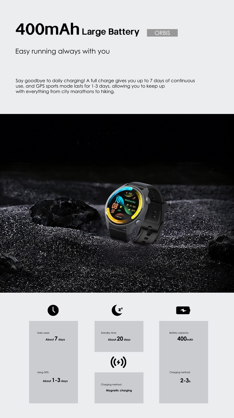 Lenyes ORBIS Smartwatch Circular SpO2 vista 3