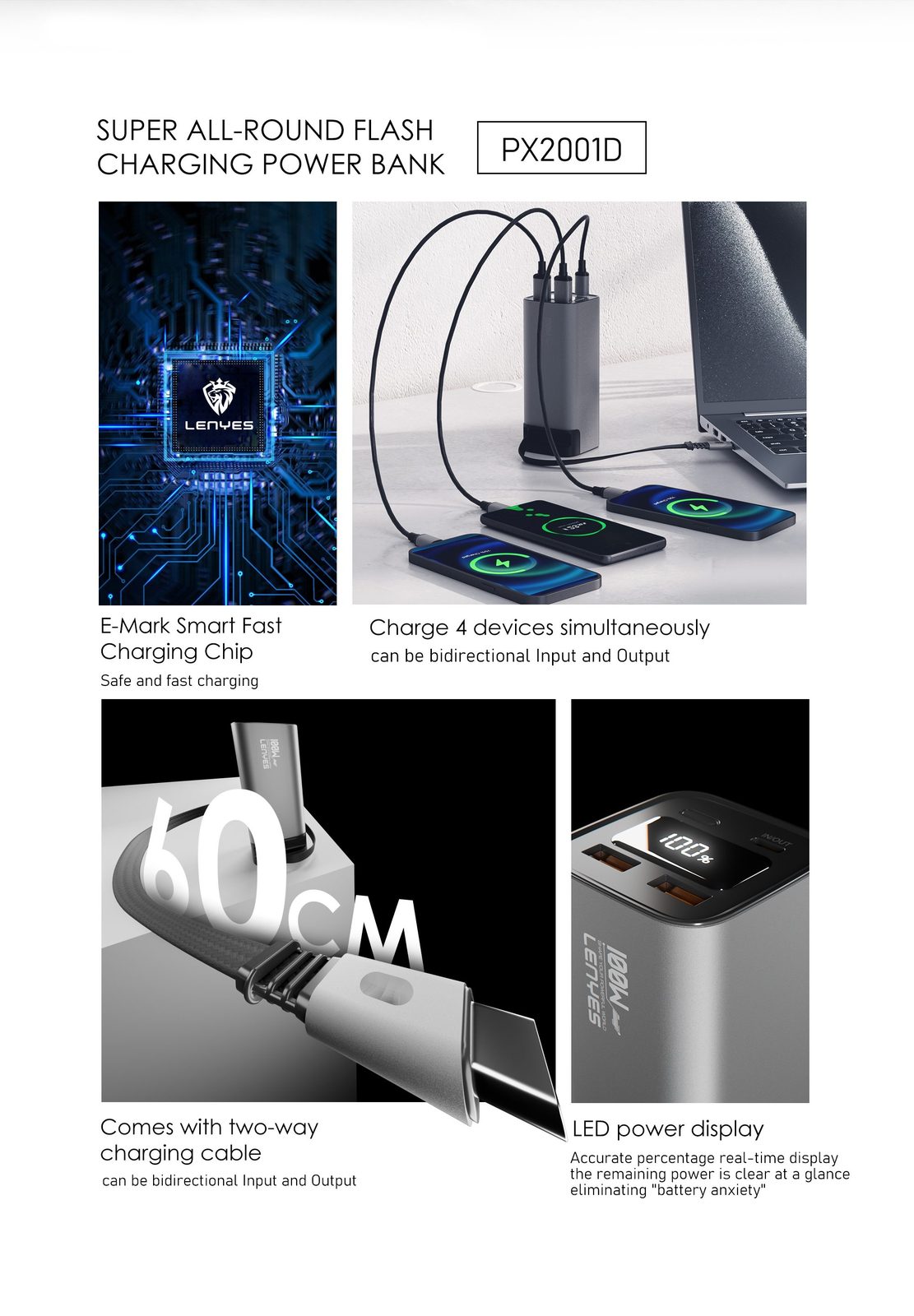 Powerbank Lenyes PX2001D 20.000mAh 100W PD vista 4