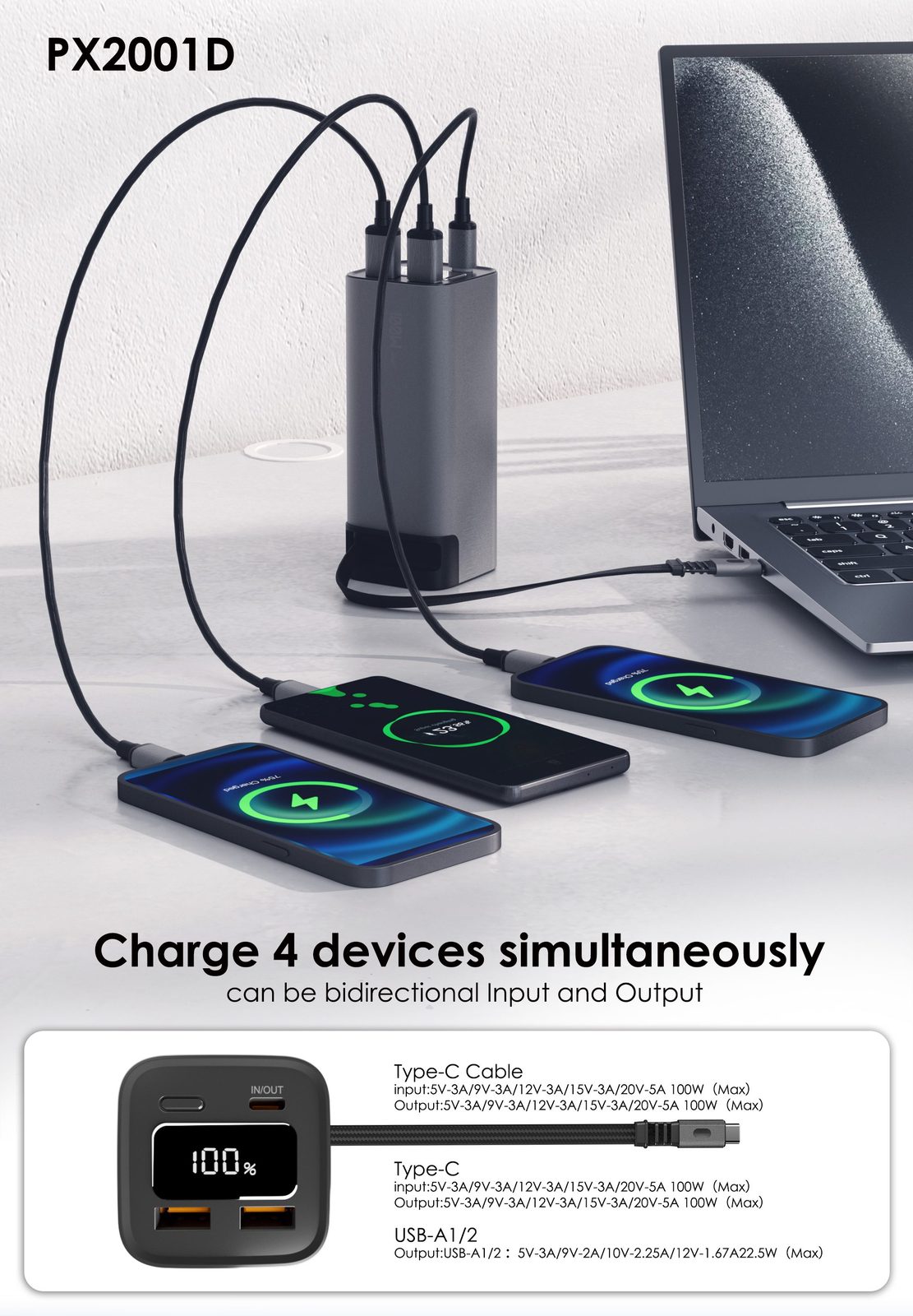Powerbank Lenyes PX2001D 20.000mAh 100W PD vista 6