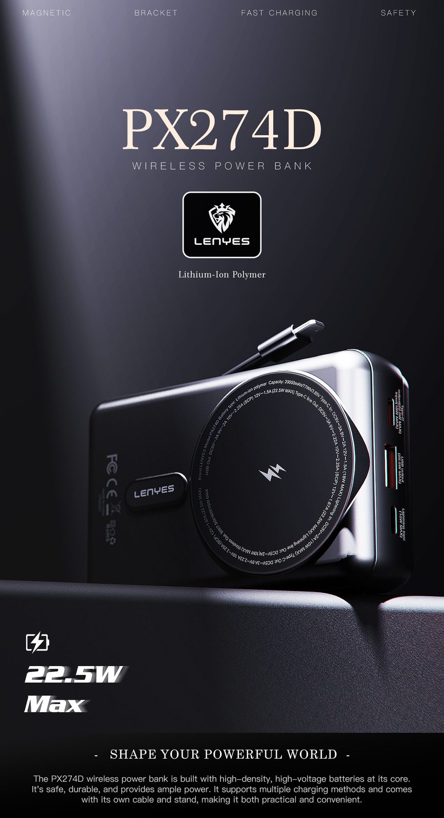 Powerbank Lenyes PX274D 20.000mAh vista 1