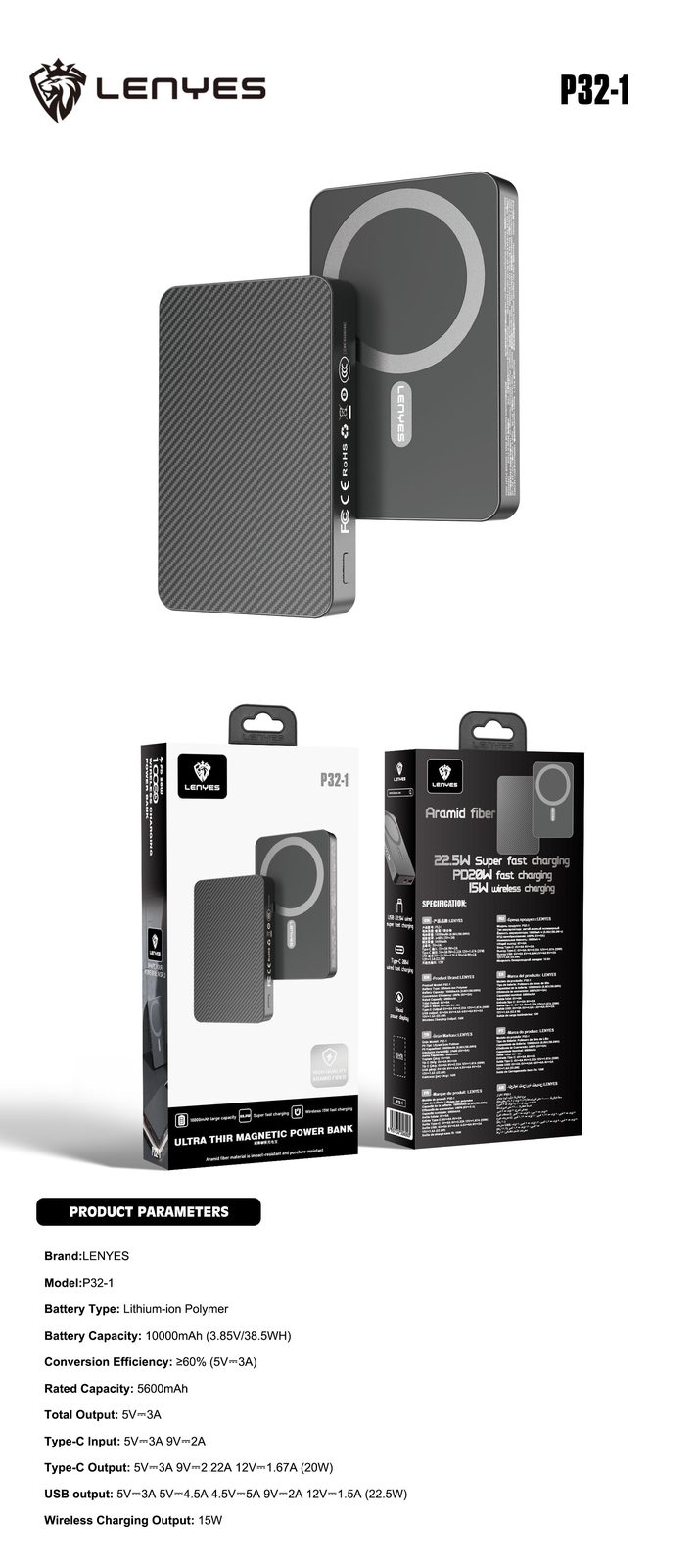 Powerbank Magnético Lenyes P32-1 10.000mAh vista 3