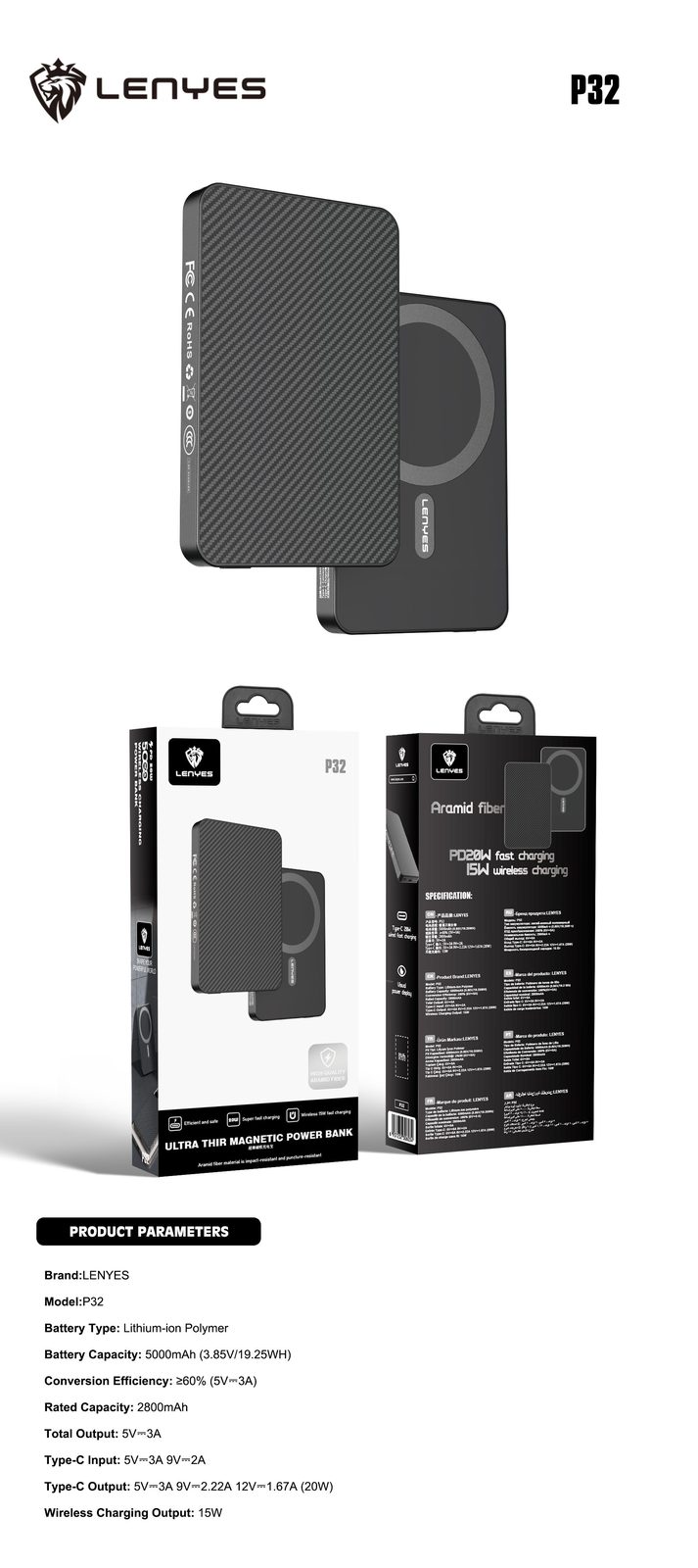 Powerbank Magnético Lenyes P32 5.000mAh vista 3