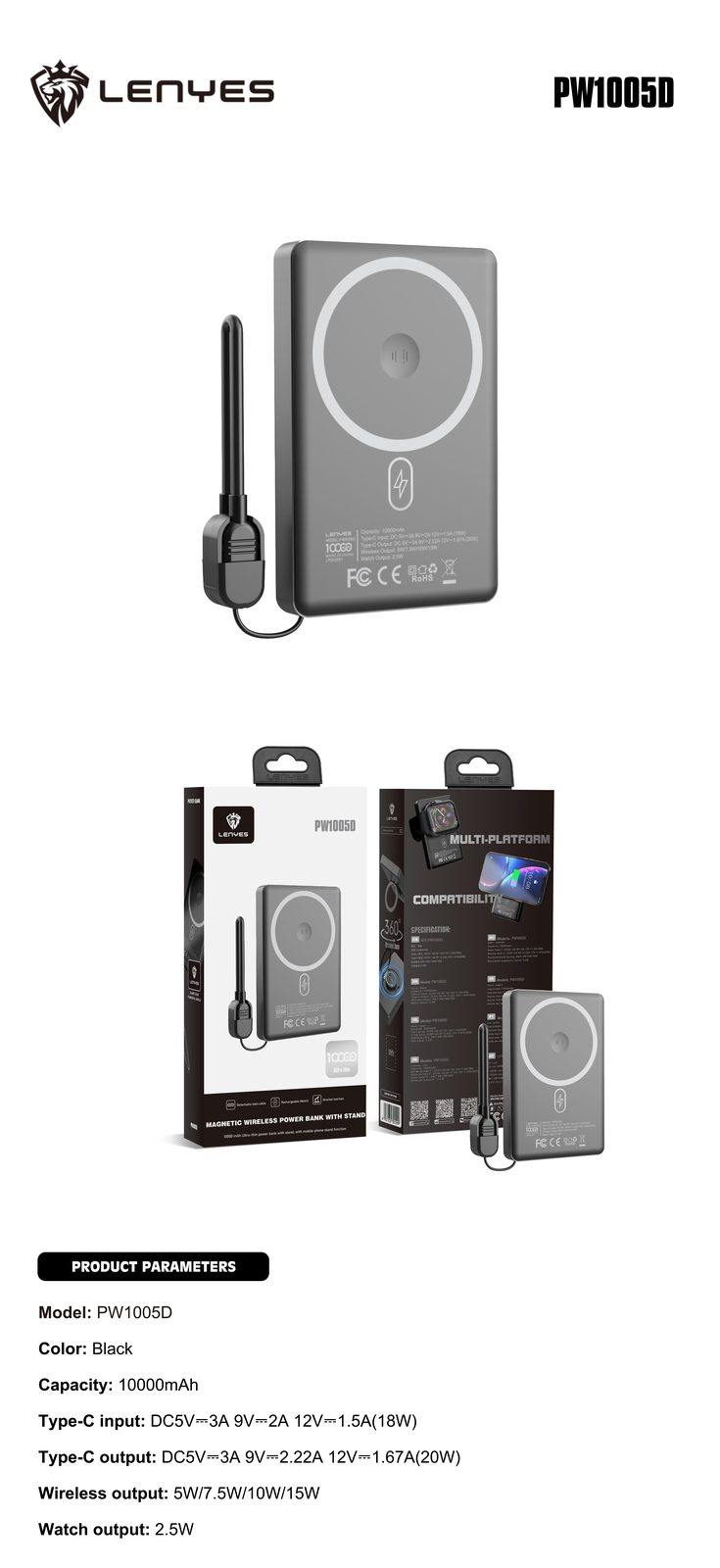 Powerbank Magnético Lenyes PW1005D 10.000mAh vista 1