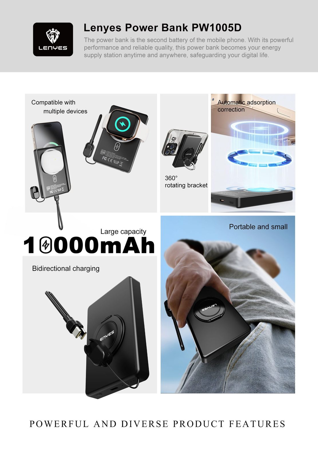Powerbank Magnético Lenyes PW1005D 10.000mAh vista 5