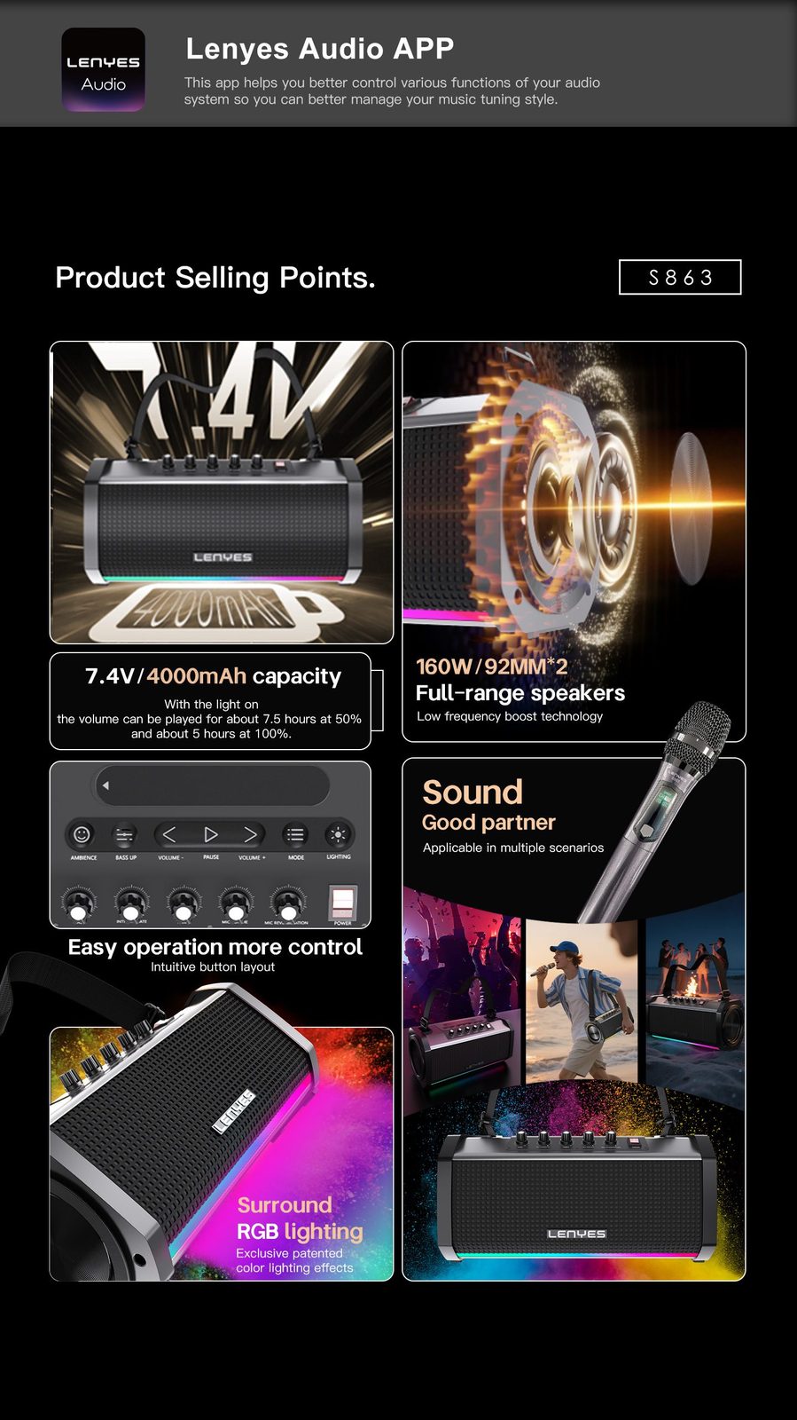 Lenyes S863 Altavoz Ultra Portátil IPX6 TWS vista 5