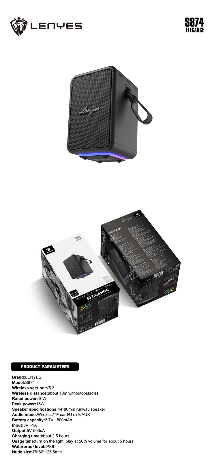 Lenyes S874 Altavoz Alta Fidelidad Premium IPX6 vista 4