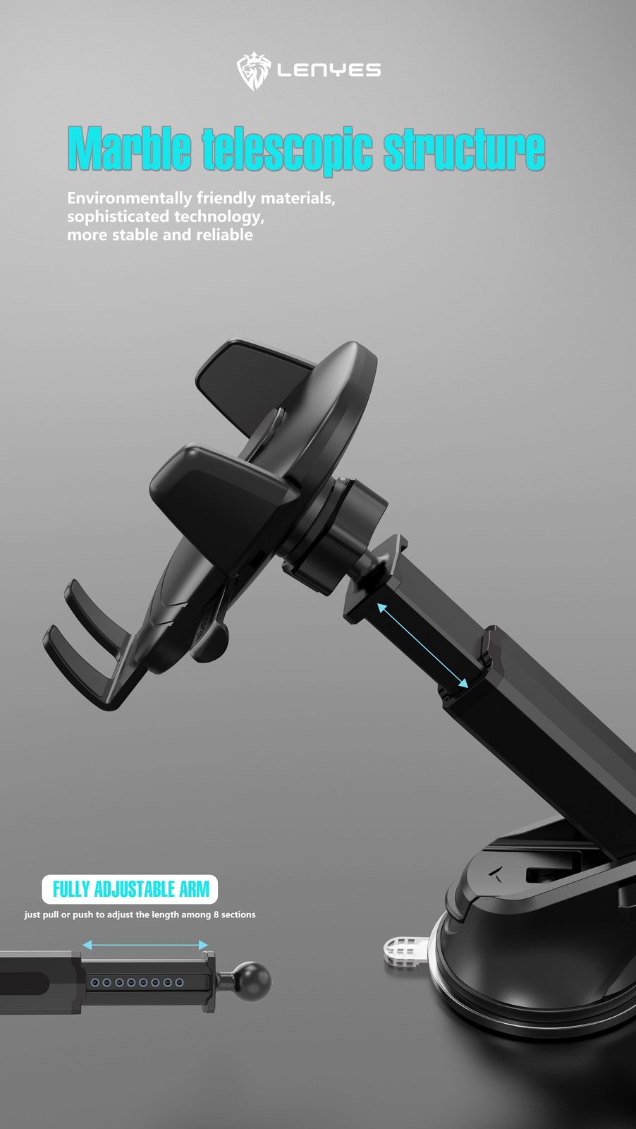 Soporte de Coche Lenyes CR120 Ventosa 360° vista 6