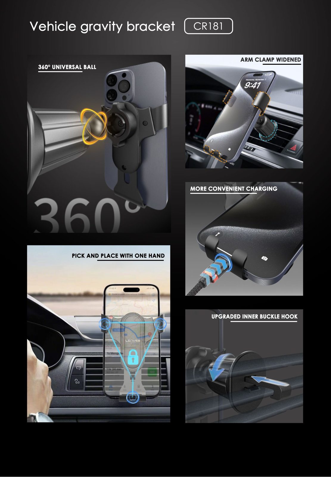 Soporte de Coche Lenyes CR181 Gravedad Rejilla vista 4
