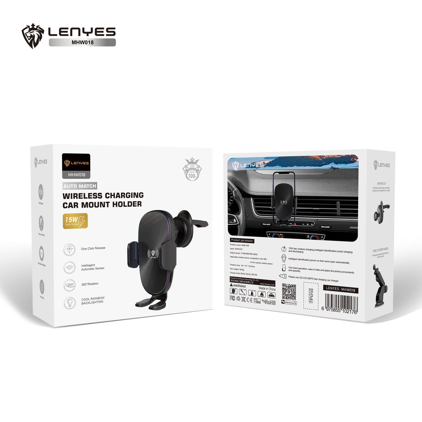 Soporte de Coche Lenyes MHW018 Carga Inalámbrica 15W vista 1