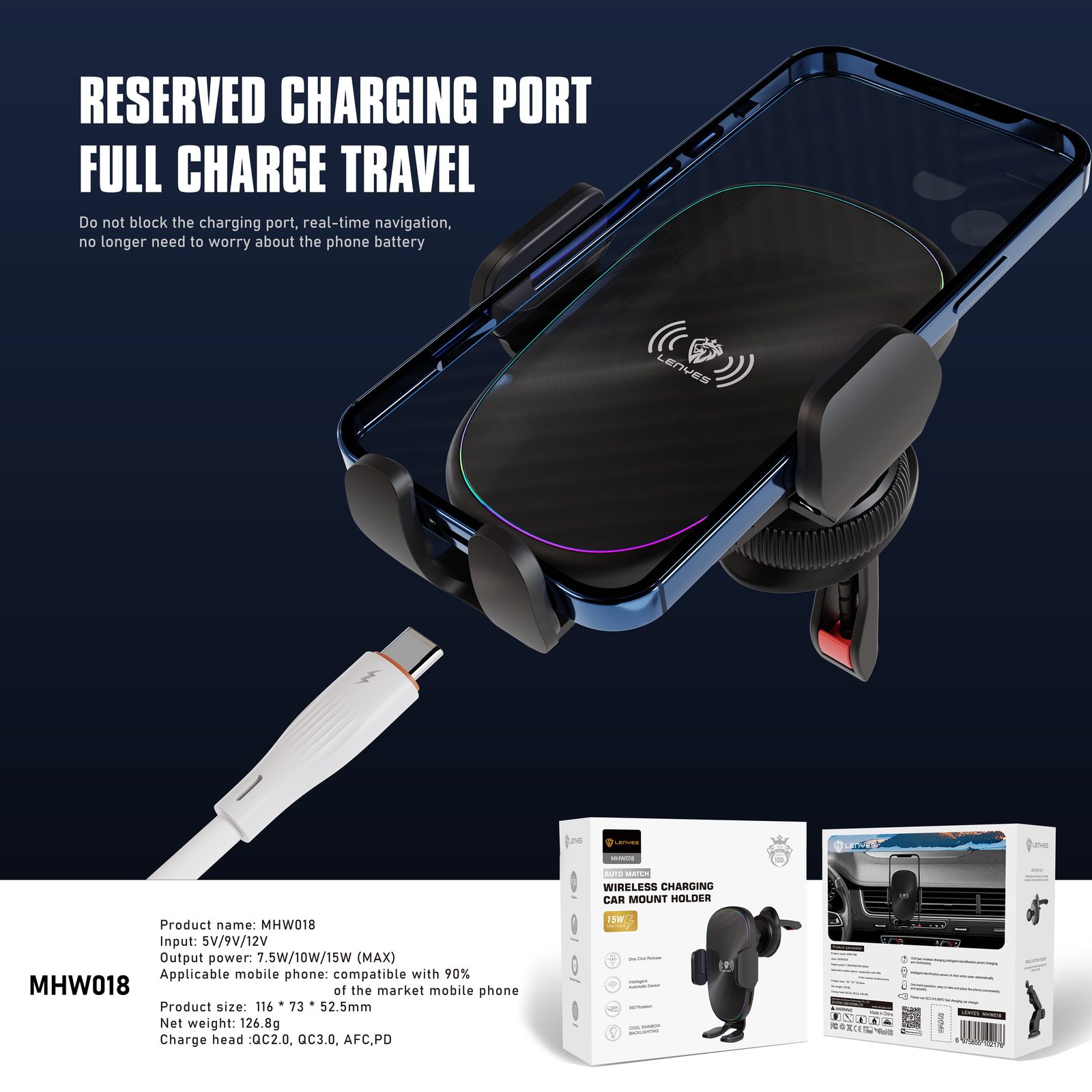 Soporte de Coche Lenyes MHW018 Carga Inalámbrica 15W vista 3