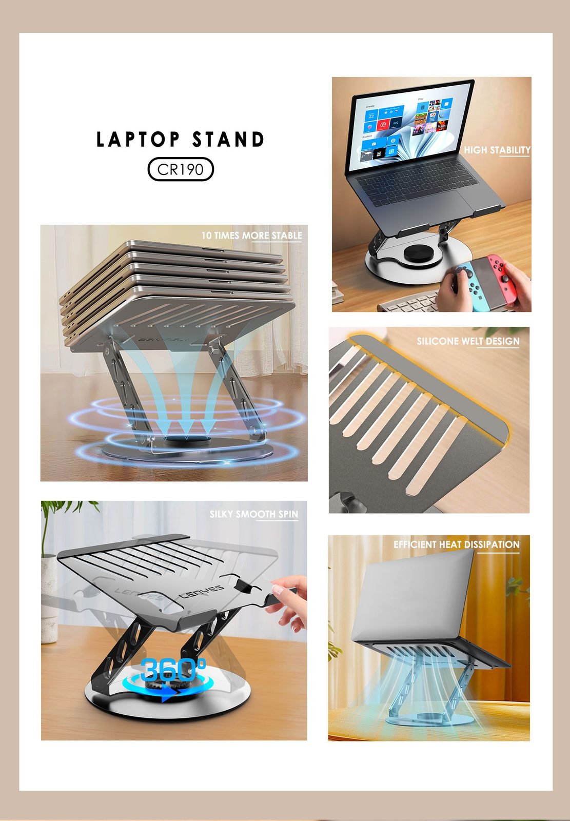 Soporte de Tablet Lenyes CR190 Plegable 10-17.3" vista 5