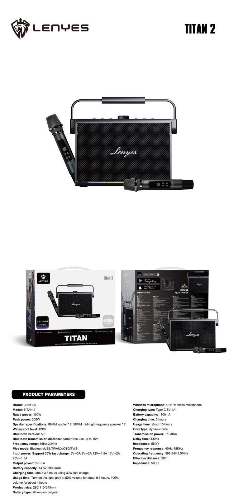 Lenyes TITAN 2 Altavoz Karaoke Profesional 200W vista 5