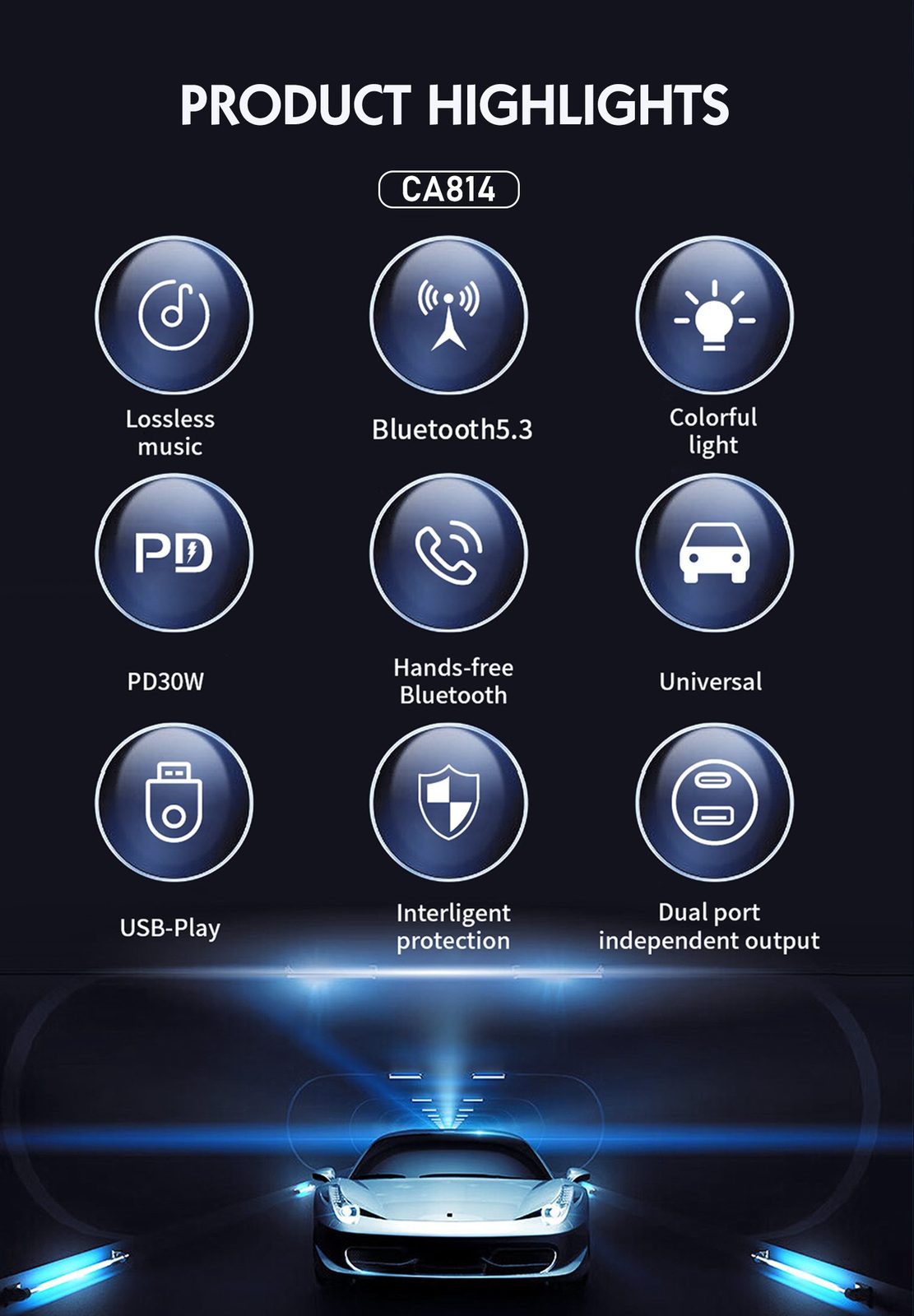 Transmisor de Coche Lenyes CA814 Bluetooth vista 3