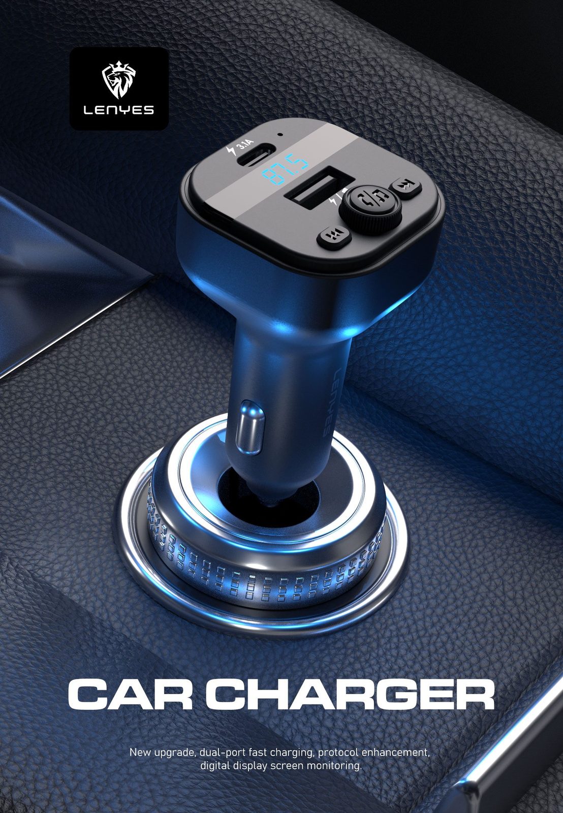 Transmisor FM de Coche Lenyes CA812 Bluetooth vista 3