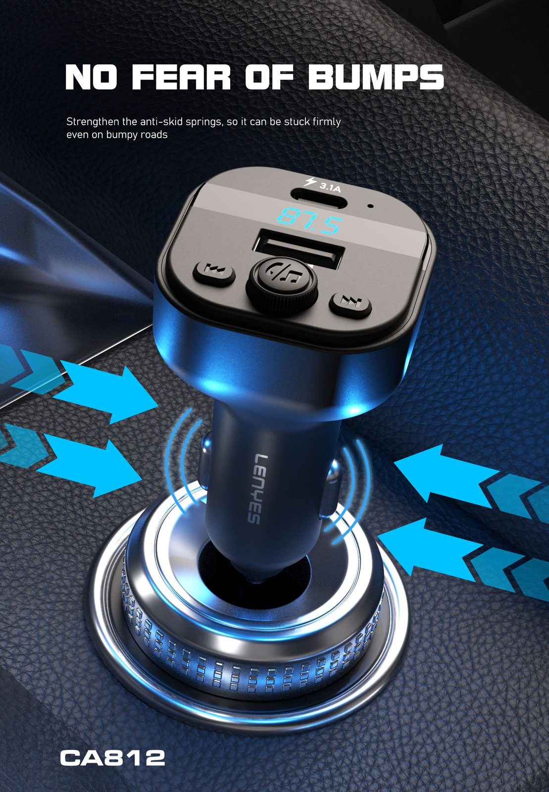 Transmisor FM de Coche Lenyes CA812 Bluetooth vista 6