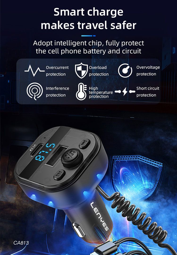 Transmisor FM de Coche Lenyes CA813 Bluetooth 5.3 vista 6