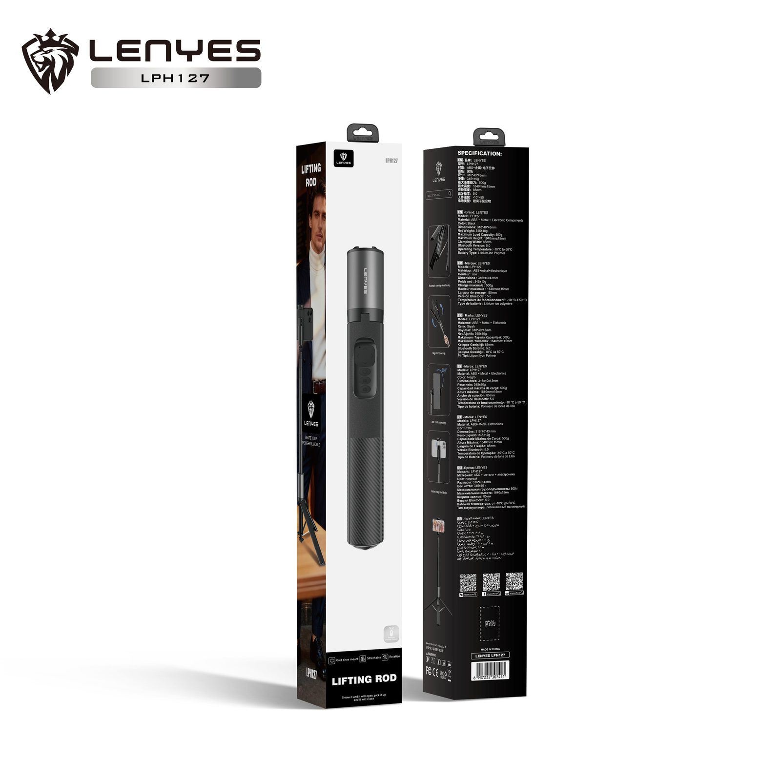 Trípode y Selfie Stick Lenyes LPH127 160cm Zapata Fría vista 1
